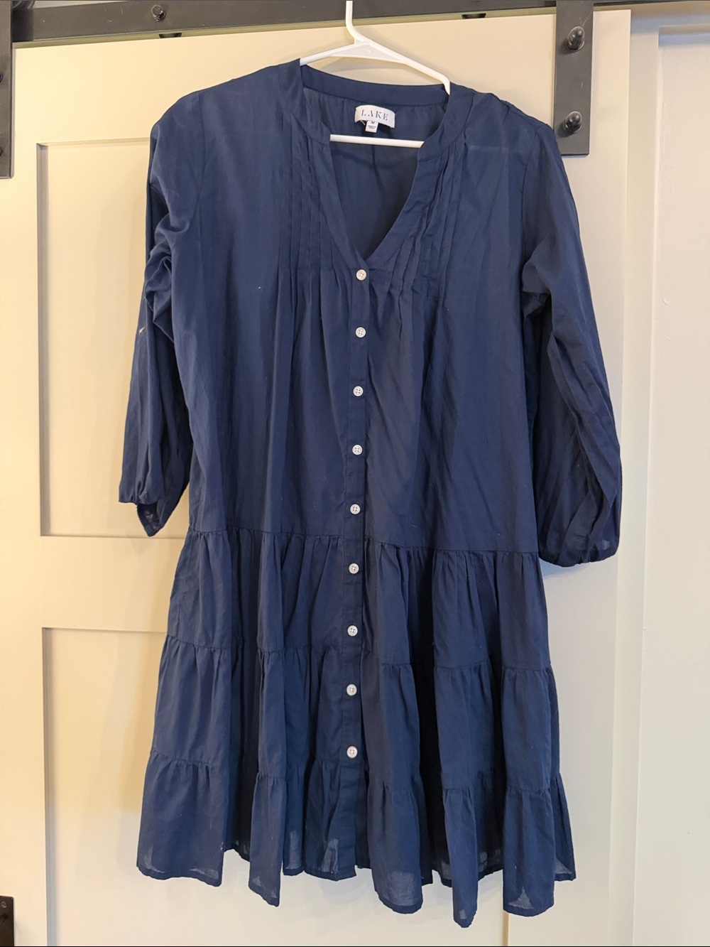 Lake Navy Button-Front Tiered Mini Dress